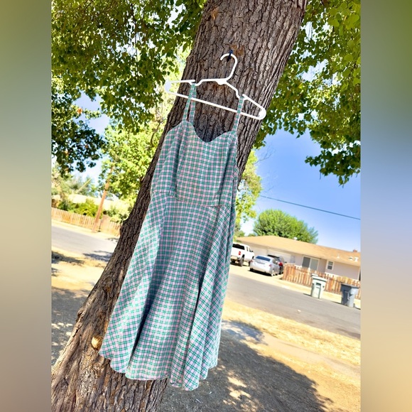 Arizona Jean Company Vibrant Mini Dress Y2K Green & Pink Plaid Vintage - Picture 7 of 8